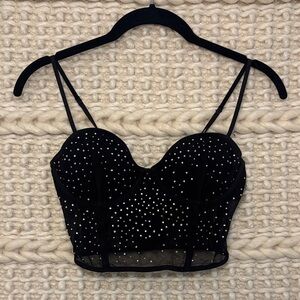 GARAGE Black Rhinestone Bustier Crop Top Adjustable Straps Extra Small/Small